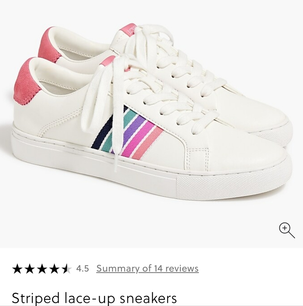J. Crew Factory White Sneakers with Pink and Purple Stripes